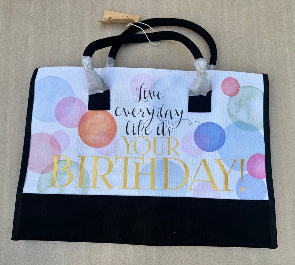 NWT Heartfelt Collection Happy Birthday Canvas Tote Bag Gift Bag Reusable Large